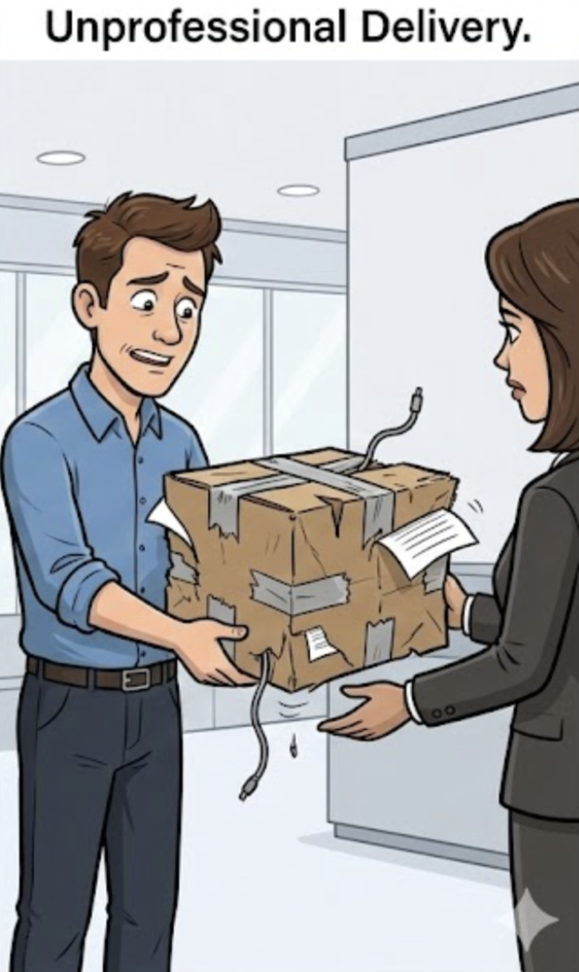 Unprofessional Delivery - presenting work in makeshift way